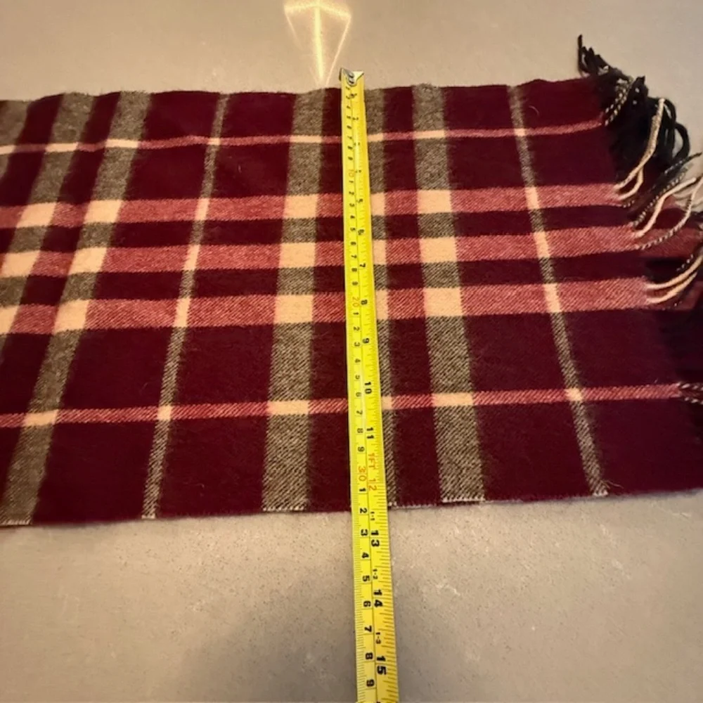 Pronto Uomo Plaid 100% Pure Wool Maroon & Tan Check Scarf Men Dry Cleaned